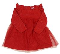 Červené třpytivé šaty s tylovou sukní zn. F&F