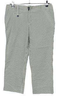 Dámské tmavomodro-bílé proužkované plátěné capri kalhoty zn. MNG 