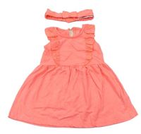 2set - Neonově růžové šaty s madeirou + čelenka zn. Primark
