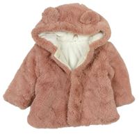 Růžová chlupatá zateplená bunda s kapucí zn. Nutmeg