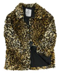 Hnědo-černý kožešinový podšitý kabát s leopardím vzorem zn. Tu