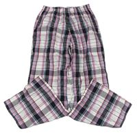Bílo-černo-růžovo-modré kostkované pyžamové kalhoty zn. Schiesser