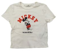 Krémové žebrované crop tričko s Mickey mousem zn. H&M