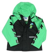 Černo-zelená nepromokavá jarní bunda s dinosaurem a kapucí zn. X-MAIL