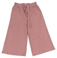 Starorůžové pruhované culottes kalhoty s páskem zn. Primark