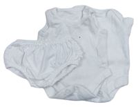3Set - 2x - Bílé body + 1x - kalhotky na plenky s volánky zn. NUTMEG