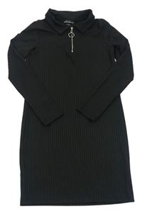 Černé žebrované šaty s límečkem zn. New Look