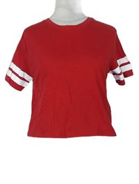 Dámské červené crop tričko s pruhy zn. H&M