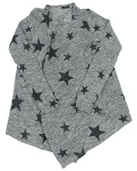 Šedý melírovaný úpletový svetrový cardigan s hvězdičkami zn. Page One Young 