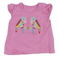 Růžové tričko s ptáčky zn. Mothercare 
