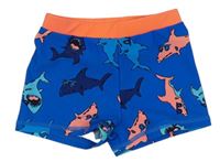 Modro-křiklavě oranžové nohavičkové plavky se žraloky zn. miniclub