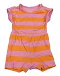 Ružovo-oranžový pruhovaný bavlnený kraťasový overal Primark