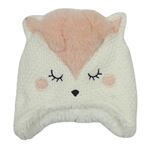 Bielo-svetloružová pletená zateplená čepice - mačička Nutmeg