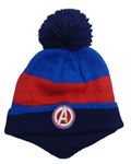 Cobaltovoě modro-červeno-tmavomodrá pletená čapica s logem - Avengers a brmbolcom George