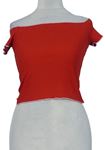 Dámske červené rebrované crop tričko s ohalenými rameny Primark
