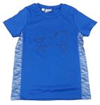 Modré športové tričko s melírovanymi pruhmi a koníkem Bonprix