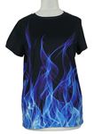 Dámske čierno-modré tričko s plameny