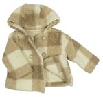 Smetnaovo-béžová kockovaná huňatá zateplená bunda s kapucňou Nutmeg