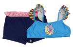 2Set - Modrá plavková lambáda s pony a volánky + tmavomodré nohavičkové plavkové nohavice s ružovým volánikom YIGGA