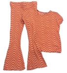 2Set - Světleoranžovo-tmavoranžové vzorované rebrované tričko + flare nohavice Next
