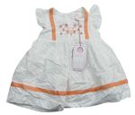 Bielo-lososové plátenné šaty s madeirou Pumpkin patch