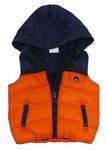 Oranžovo-tmavomodrá šušťáková zateplená vesta s kapucňou F&F