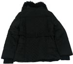 Černá šusťákovo-koženková zimní bunda s kožíškem a páskem