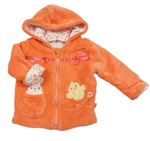 Oranžová chlpatá podšitá bunda so zvieratkami a kapucňou