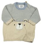 Béžovo-modrý sveter s medvedíkom F&F