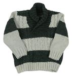 Tmavozeleno-svetlosivý pruhovaný vlnený sveter s golierom H&M