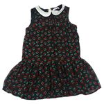 Čierne šifónové šaty s třešněmi s golierikom M&S
