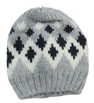 Dámska sivo-tmavomodrá vzorovaná pletená čapica H&M