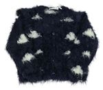 Tmavomodrý chlpatý prepínaci sveter s mraky Tom Tailor