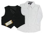 2Set - Čierna pruhovaná slávnostná vesta + biela košeľa ANDREW FEZZA