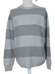 Pánsky sivý pruhovaný vlnený sveter M&S