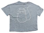Sivé melírované crop tričko s mačičkou a korálkami Next