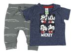 2Set- Tmavomodré melírované tričko s Mickey + tmavosivé tepláky s krokodýlky George