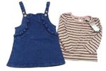 2set- Modré rifľové šaty + Farebné pruhované trblietavé tričko Primark