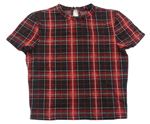 Červeno-čierne kockované úpletové crop tričko