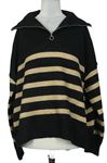 Dámsky čierno-béžový pruhovaný voľné ý sveter s golierom Asos