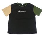 Čierno-zeleno-béžové tričko s nápisom Shein