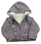 Farebný melírovaný zateplený prepínaci sveter s kapucňou a vreckami s králikmi Nutmeg