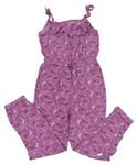 Lila-fialový vzorovaný nohavicový overal