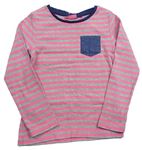 Sivo-neónově ružové pruhované tričko s vreckom Next