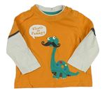 Oranžovo-biele tričko s dinosaurom Mothercare
