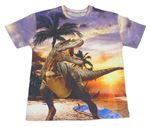 Fialovo-farebné tričko s dinosaurom a palmami Nutmeg