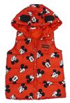 Červená prešívaná šušťáková zateplená vesta s Mickey a kapucňou Disney