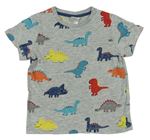 Sivé melírované tričko s farebnymi dinosaurami H&M