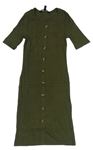 Olivové rebrované šaty s gombíkmi New Look