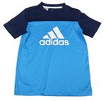 Azurovo-tmavomodré športové funkčné tričko s logom Adidas
